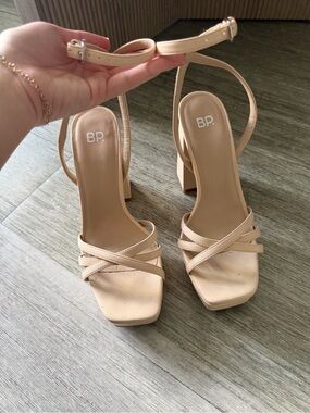 bp Beige Nude Crisscross Ankle-Strap Block Heels